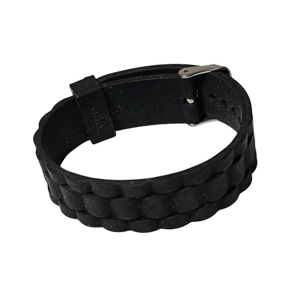 Retro Minimalist Black Silicone Watch Band Textured Design 80s 90s Fashion Women - Picture 1 of 5